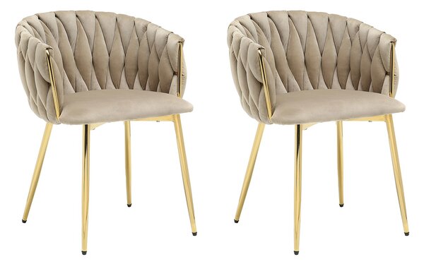 Sedia in Velluto e Metallo Dorato Beige - Lotto di 2 - ELEGANO