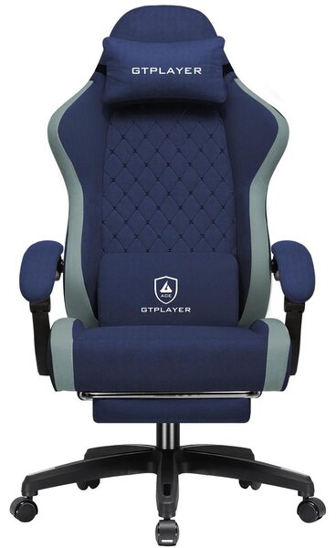Sedia da gaming - Sedia ergonomica per scrivania da PC - Tessuto traspirante - Schienale alto - Seduta ampia - Rotella con poggiapiedi - Blu scuro