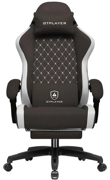 Sedia da gaming per PC - Sedia da scrivania ergonomica - Tessuto traspirante - Schienale alto - Poggiapiedi estraibile - Girevole - Marrone