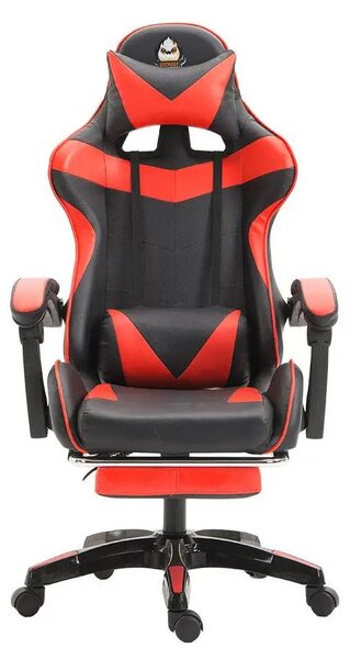 Sedia da gaming - Sedia da ufficio - Schienale ergonomico - Altezza regolabile - Funzione reclinabile - Rivestimento in ecopelle - Rotella girevole - Decorazioni a forma di orecchie di gatto e cuscino - Colore: rosso