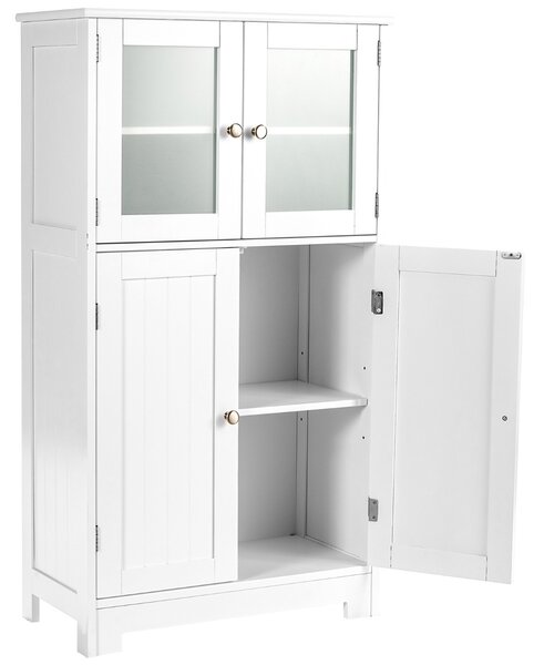 Costway Armadietto del bagno con ante di vetro e mensole regolabili, Organizer multiuso per corridoio salone bagno Bianco