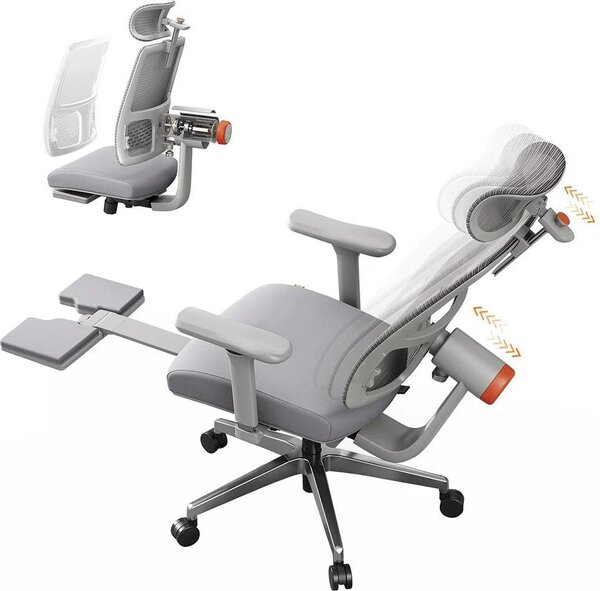 Sedia da ufficio ergonomica - MagicH-GPRO - Schienale e poggiatesta autoregolabili - Supporto lombare adattivo con 4 posizioni di blocco - Poggiapiedi - Inclinazione 96–136° - Profondità della seduta 37,5–47,5 cm