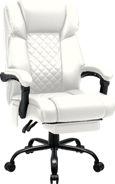 Sedia da gaming, sedia da ufficio - Poltrona ergonomica con funzione massaggio - Riscaldamento e 7 punti di vibrazione - Poggiapiedi - Regolabile in altezza - Portata massima di 200 kg - Colore beige