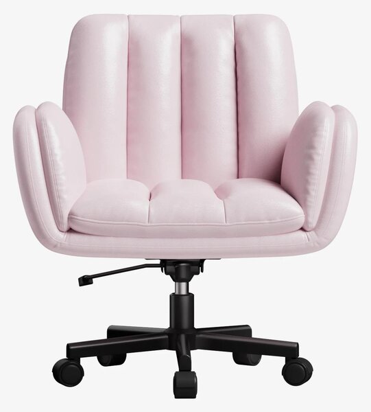Sedia ergonomica da ufficio, sedia da scrivania: seduta ampia e imbottita, braccioli pieghevoli, regolabile in altezza, rivestita in ecopelle, colore rosa