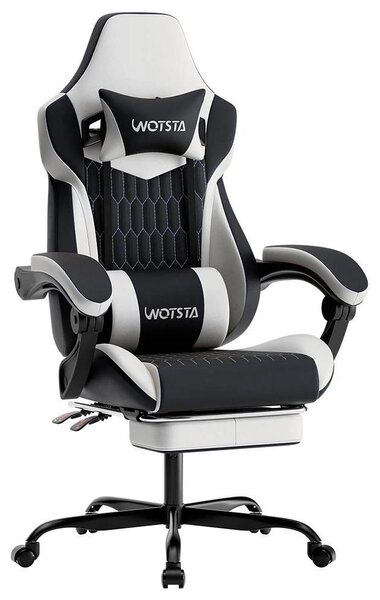 Sedia da gaming ergonomica, adatta anche come sedia da ufficio - Schienale alto - Poggiapiedi estraibile - Poggiatesta regolabile - Supporto lombare - Rivestita in ecopelle - Colore nero