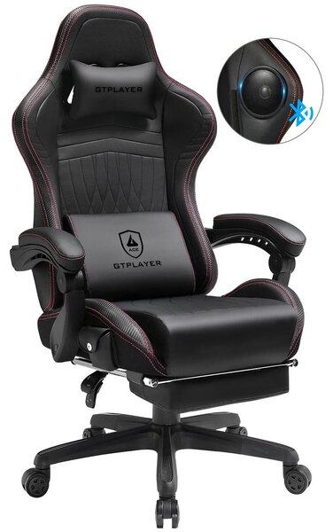 Sedia da gaming - ACE-PRO - Ergonomica - Poggiapiedi - Altoparlanti integrati - Girevole con rotelle - In pelle - Fino a 150 kg - Rossa