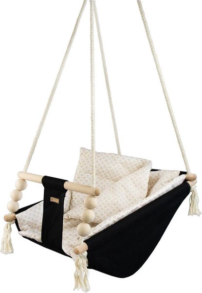 Altalena-sdraietta a dondolo per bambini con cinture di sicurezza e copertina black cream diamonds