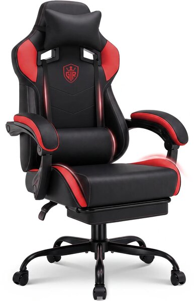 Sedia da gaming - Sedia da ufficio ergonomica - Regolabile in altezza - Con braccioli - Con poggiapiedi - Con rotelle - Rivestita in ecopelle - Colore: rosso