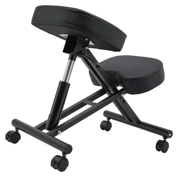Sedia ergonomica per le ginocchia - Sedia da ufficio - Regolabile in altezza - Supporto imbottito - Rotella - Con ruote - Capacità di carico: 100 kg - Colore: nero