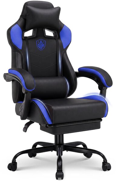 Sedia da gaming - Sedia da ufficio GTF01 - Ergonomica - Regolabile in altezza - Con poggiapiedi - Con braccioli - Portata massima: 150 kg - Blu