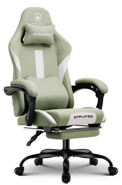 Sedia da gaming - Sedia da ufficio GT905 - Ergonomica - Tessuto traspirante - Regolabile - Girevole con rotelle - Con braccioli - Fino a 150 kg - Verde militare
