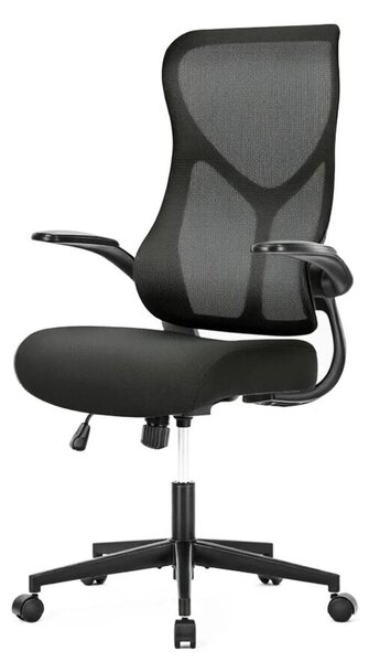 Sedia da ufficio ergonomica - Schienale alto in mesh traspirante - Regolabile in altezza - Supporto lombare - Braccioli ripiegabili - Seduta imbottita e confortevole - Colore: nero