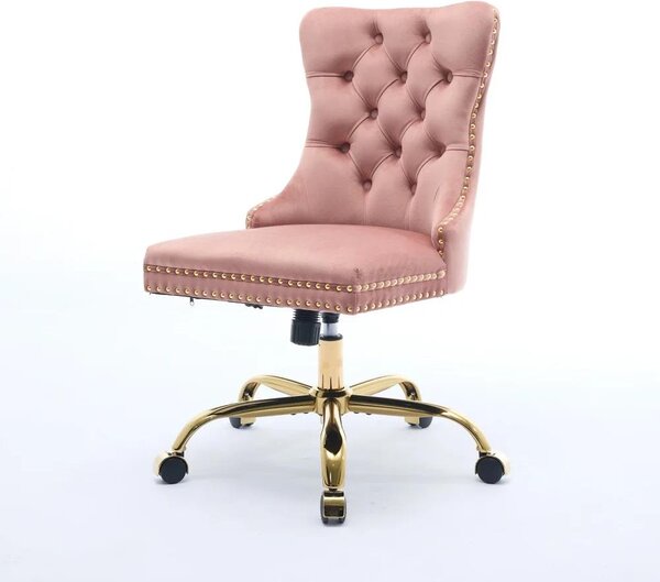 Sedia da ufficio Samt - DE1923PK. Sedia ergonomica per scrivania, regolabile in altezza, girevole a 360°, con seduta imbottita, struttura in metallo e ruote silenziose
