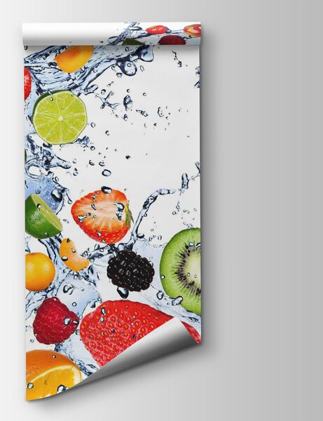 Carta da parati Frutta che schizza nell'acqua, Carta da parati Cibo e bevande, Carta da parati popolare, u65974 - Tapeko.it