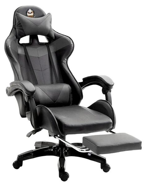 Sedia da gaming - Sedia da ufficio con orecchie a forma di gatto - Ergonomica, regolabile in altezza, con funzione reclinabile, rivestita in ecopelle, con cuscino, girevole a 360° - Nera