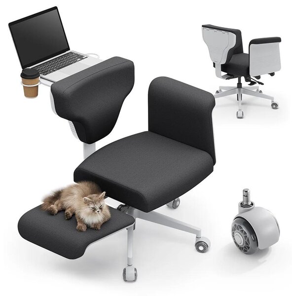 Sedia da ufficio ergonomica - Sedia multiposizione - Braccioli regolabili su 8 livelli - Schienale inclinabile da 90° a 117° - Ripiano per laptop e portabicchieri - Grigio scuro