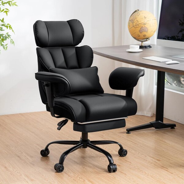 Sedia da gaming, sedia da ufficio - Sedia ergonomica da ufficio per dirigenti - Capacità di carico: 200 kg - Imbottitura del sedile con molle insacchettate - Schienale con supporto lombare - Rivestimento nero - Regolabile in altezza e girevole