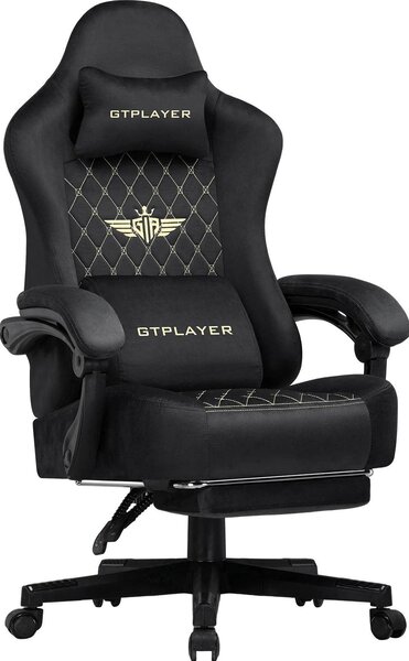 Sedia da gaming e da ufficio - GT830 - Ergonomica - Regolabile in altezza - Rotazione a 360° - Braccioli - Rotelle - Rivestimento in tessuto - Nero