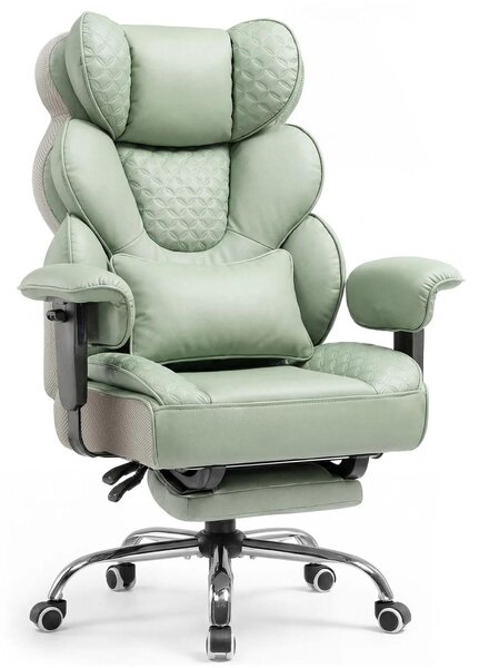 Sedia ergonomica da gaming e da ufficio - CH910 - Regolabile in altezza - Supporto lombare - Poggiapiedi - Pelle finta - Girevole - 180 kg - Verde