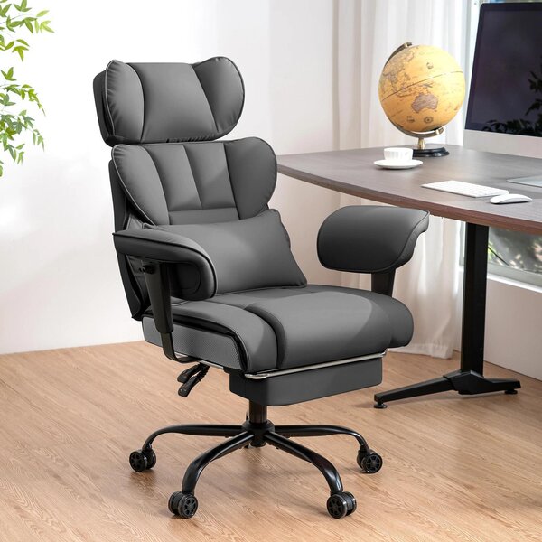 Sedia da ufficio - Poltrona direzionale ergonomica - Seduta con molle insacchettate - Supporto lombare regolabile - Braccioli - Poggiapiedi - Arancione