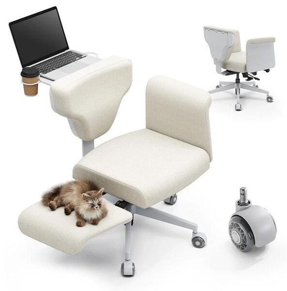 Sedia Criss Cross - Sedia da ufficio ergonomica - Adatta alla posizione a gambe incrociate - Con braccioli - Con rotelle - Regolabile in altezza - Girevole - Colore pesca