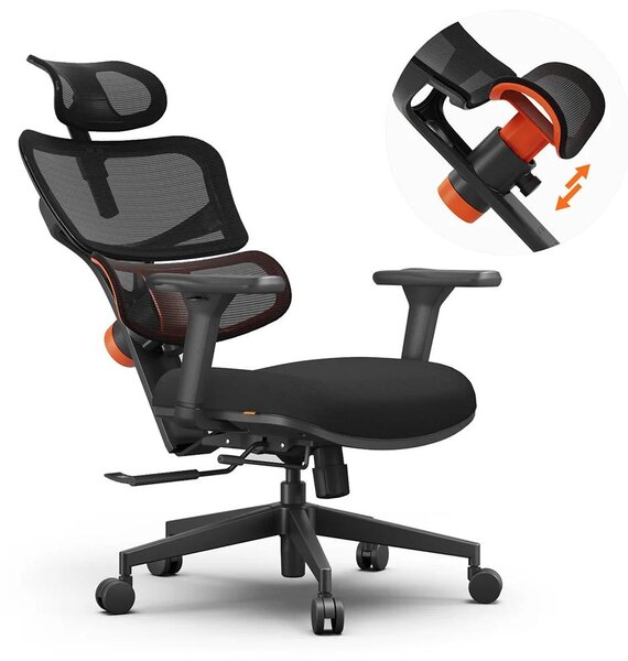 Sedia da ufficio ergonomica - NT001 - Supporto lombare regolabile - Braccioli regolabili in 3 dimensioni - Poggiatesta - Regolabile in altezza - Con rotelle