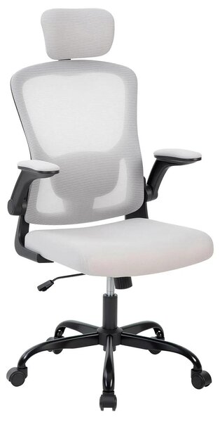Sedia da ufficio - Sedia da scrivania ergonomica in rete - Schienale alto - Poggiatesta regolabile - Supporto lombare - Regolabile in altezza - Girevole - Rotelle e braccioli - Grigio