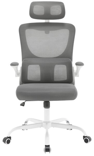 Sedia ergonomica da ufficio - Sedia da gaming - Regolabile in altezza - Girevole - Funzione basculante - Schienale in rete - Braccioli - Grigia