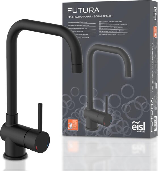 Miscelatore da cucina eisl FUTURA, miscelatore da cucina con funzione di risparmio energetico in nero opaco