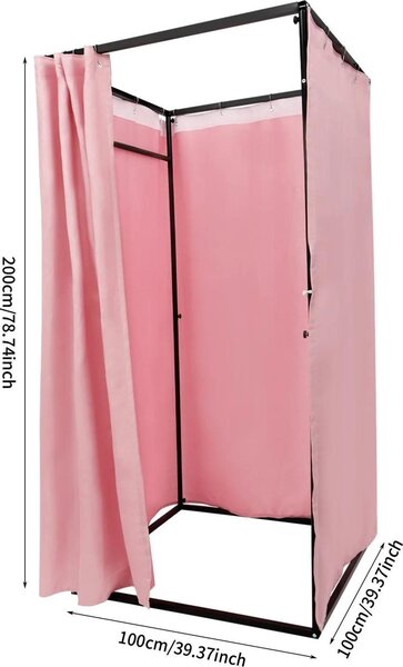 Cabina spogliatoio portatile - Tenda spogliatoio pieghevole 100x100x200 cm - Struttura in metallo - Con appendiabiti - Adatta per negozi e uso domestico - Rosa
