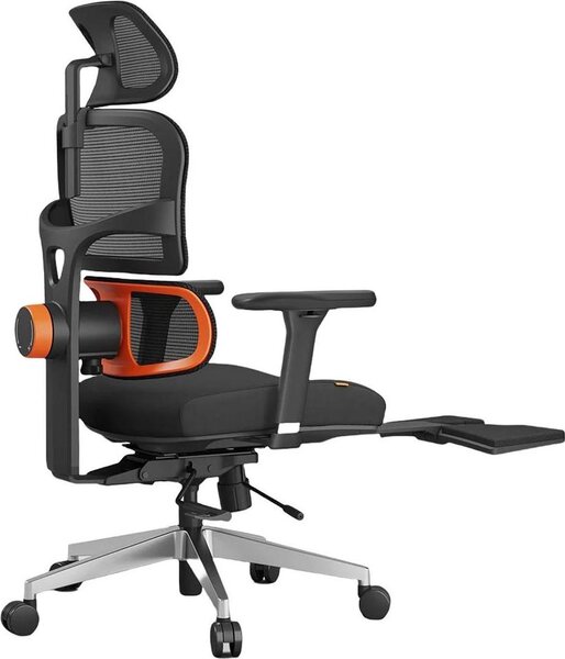 Sedia da ufficio ergonomica - Con poggiapiedi - Supporto lombare adattivo - Quattro livelli di inclinazione - Schienale regolabile - Braccioli regolabili - Poggiatesta - Nero