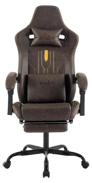 Sedia da gaming, sedia per computer - Sedia da ufficio ergonomica con poggiapiedi - Regolabile in altezza - Rotazione a 360° - Seduta imbottita - Supporto lombare - Marrone
