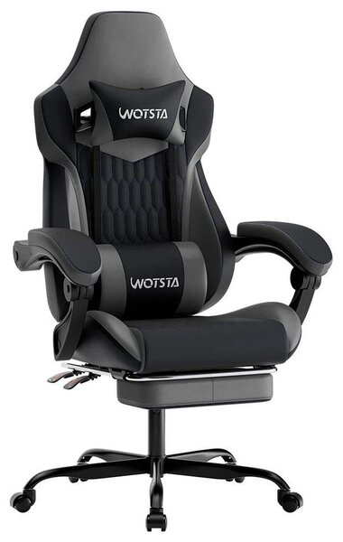 Sedia da gaming ergonomica - sedia da ufficio con schienale alto - poggiapiedi - regolabile in altezza - supporto lombare e poggiatesta - girevole con rotelle - grigio scuro