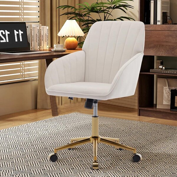 Sedia da ufficio ergonomica - Sedia da scrivania regolabile in altezza - Sedia girevole - Schienale imbottito - Struttura in metallo - Rivestimento in velluto bianco