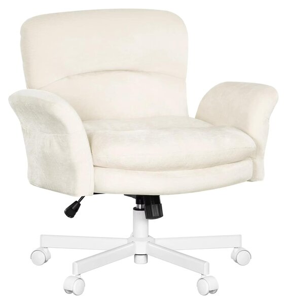 Sedia da ufficio - Sedia per conferenze - Regolabile in altezza - Girevole - Braccioli regolabili - Rivestimento in chenille - Tasca laterale - Beige