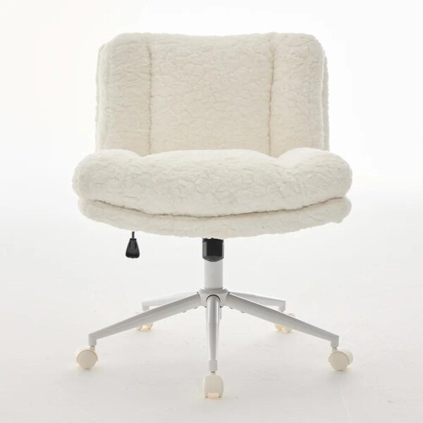 Sedia da ufficio - Sedia ergonomica per scrivania - Seduta larga 67,1 cm - Regolabile in altezza - Rotazione a 360° - Rivestimento in ecopelliccia color crema - Imbottitura in schiuma - Base in metallo