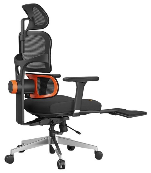 Sedia da ufficio ergonomica - Con poggiapiedi - Supporto lombare regolabile - Schienale con inclinazione regolabile in 4 posizioni - Regolabile in altezza, con braccioli e poggiatesta - Colore: nero