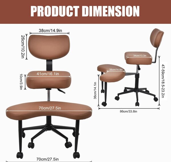 Sedia da meditazione - Sedia da salotto - Ergonomica per la posizione a gambe incrociate - Poggiapiedi regolabile in altezza - Supporto posturale - Marrone