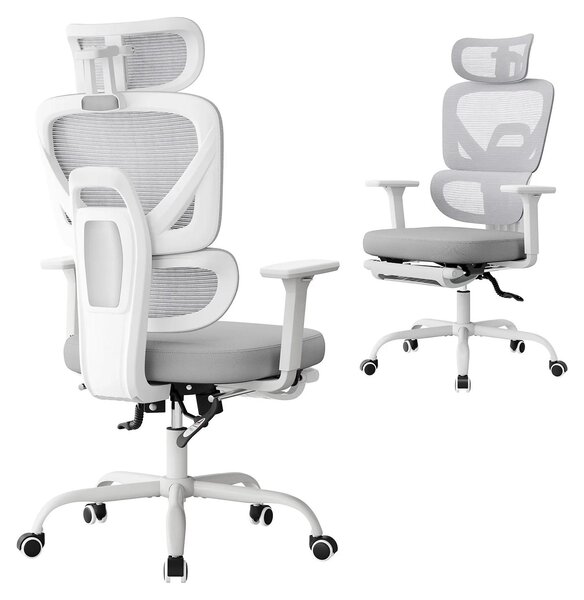 Sedia ergonomica da ufficio - sedia da scrivania - regolabile in altezza - poggiatesta regolabile - rivestimento in rete - braccioli - ruote - grigio