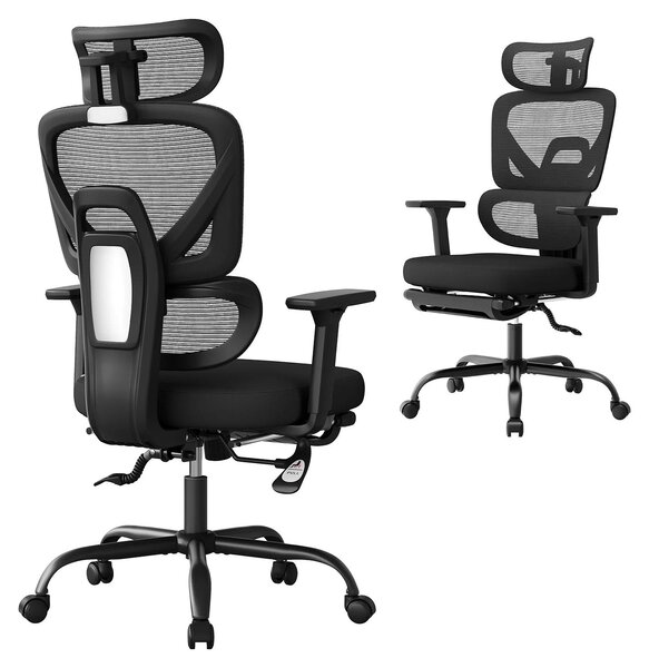 Sedia da ufficio ergonomica - Sedia da scrivania - Schienale a rete - Poggiatesta regolabile - Regolabile in altezza - Girevole - Braccioli - Colore: nero