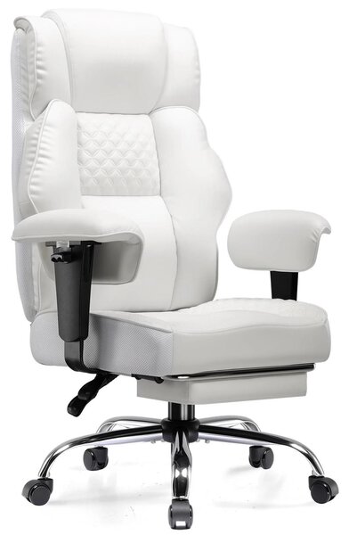 GT216 - Sedia da ufficio/da scrivania - Ergonomica - Regolabile in altezza - Girevole - Con braccioli - Con rotelle - Pelle finta - Bianca