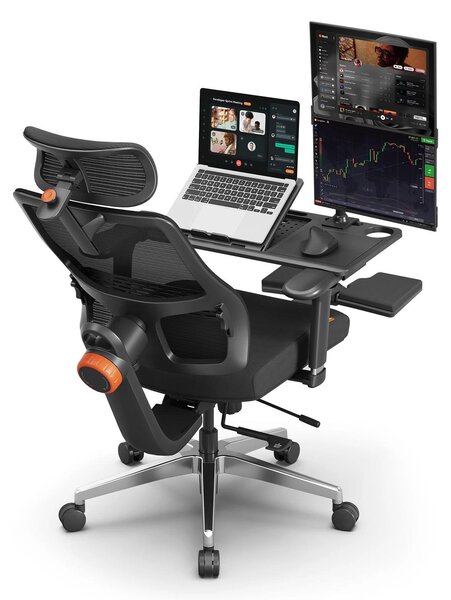 Sedia da ufficio ergonomica - MagicH-BPRO DESKTOP - Schienale con regolazione automatica - Supporto lombare adattivo, bloccabile in 4 posizioni - Poggiapiedi - Inclinazione 96–136° - Fino a 136 kg