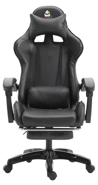 Sedia ergonomica - Sedia da gaming e da ufficio - Regolabile in altezza - Pelle finta (PU) - Poggiatesta e supporto lombare - Rotazione a 360° - Struttura in metallo - Braccioli e rotelle - Nero