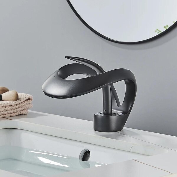 Rubinetto per lavabo a cascata - Miscelatore monocomando - Montaggio a vista con foro singolo - Acqua calda e fredda - Corpo in ottone - Cartuccia in Vetroceramica - Nero opaco