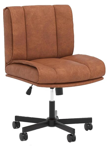 Sedia da ufficio Criss Cross - Sedia da scrivania senza braccioli - Sedia girevole con rotelle - Schienale e altezza regolabili - Rivestimento in ecopelle imbottita - Struttura in metallo - Colore marrone