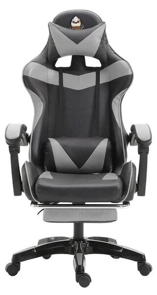 Sedia da gaming ergonomica - Sedia da ufficio - Regolabile in altezza - Poggiatesta - Supporto lombare - Rotazione a 360° - Pelle finta - Braccioli - Grigio