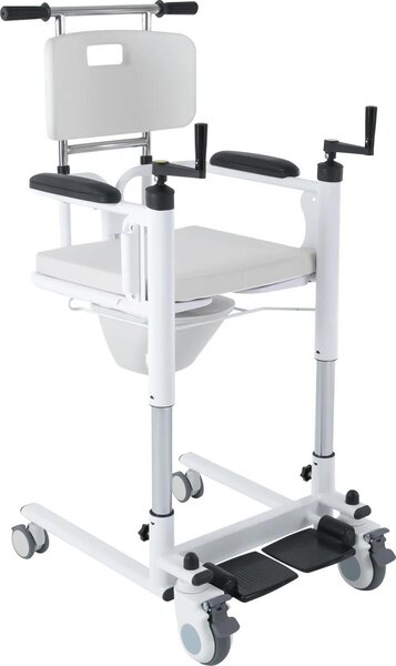 Sedia di trasferimento multifunzionale - Sedia di sollevamento per pazienti - Capacità di carico 120 kg - Regolazione in altezza 20 cm - Acciaio laminato a freddo - Dimensioni 66×55×93 cm - Bianco