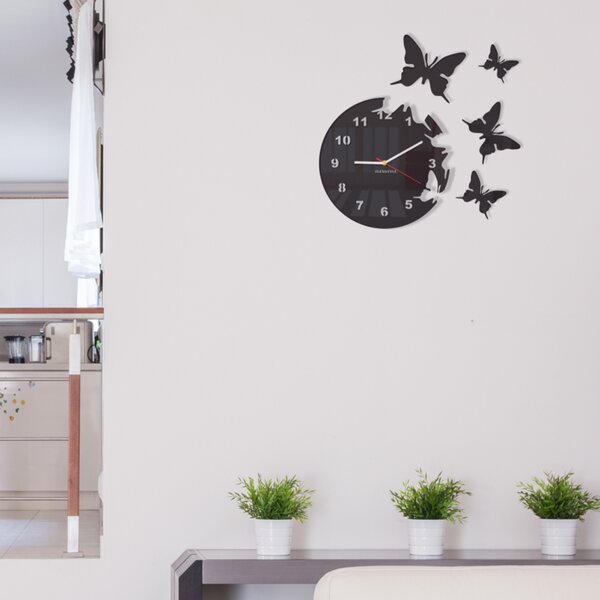 Orologio da parete con farfalle Nero