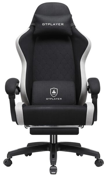 Sedia da gaming LR008 - Sedia da ufficio ergonomica - Tessuto traspirante - Schienale alto - Poggiapiedi estensibile - Sedia da scrivania girevole - Colore: nero