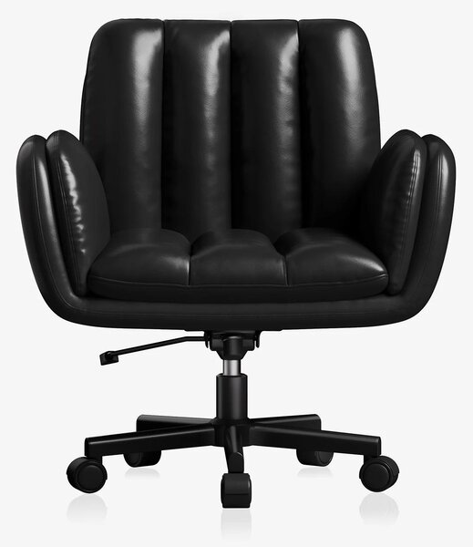 Sedia da scrivania confortevole - Sedia da ufficio ergonomica - Ampia seduta imbottita - Braccioli pieghevoli e regolabili - Rivestimento in ecopelle - Ruote e rotazione a 360° - Regolabile in altezza - Colore: nero